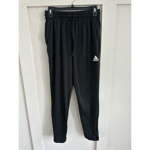 Adidas Womens Black Tapered Athletic Track Pants Joggers Size M Drawstring Logo